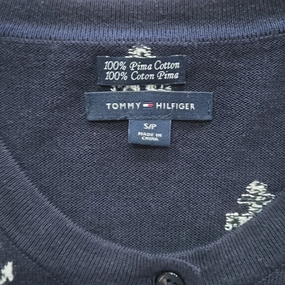 Tommy Hilfiger 100% Pima Cotton Navy Blue And White Anchor Cardigan Size Small
